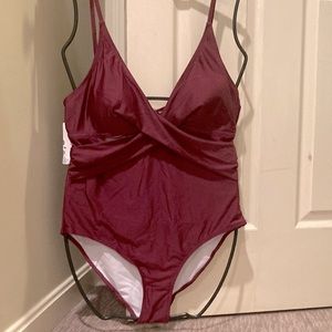 Burgundy one piece swimsuit, XL